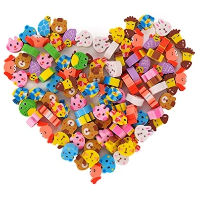 Afbeelding van Molain 100 stuks mini gummetjes in schattige dierenvorm voor feestgeschenken, huiswerkbeloningen, cadeau (klassiek)