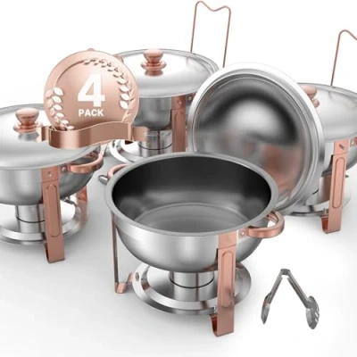 Image de VEVOR Chauffe Plat Buffet Chauffant Traiteur Rond 4PCs 4,6 L avec Couvercle