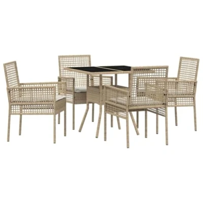 Afbeelding van vidaXL 5 delige Tuin Eettafel Set Beige Poly Rattan