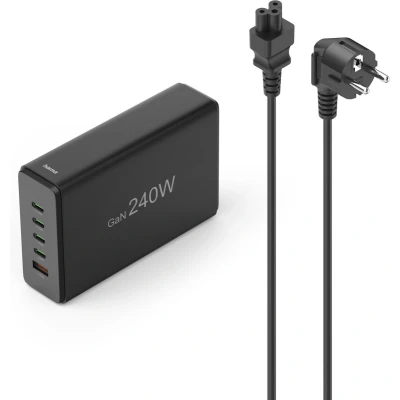 Afbeelding van Hama USB laadstation 5 poorten, GaN, snellader, 4xUSB C, 1xUSB A, PD, 240 W