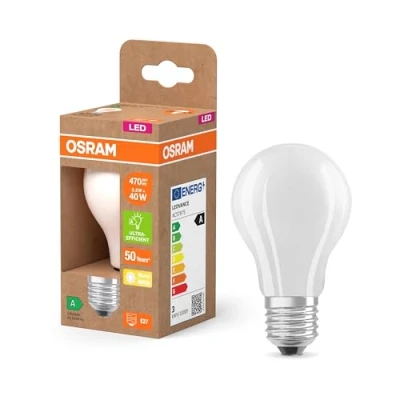 Afbeelding van OSRAM Superstar Classic A 40 led in de vorm van een gloeilamp matglas, 2,2 W, 470 lumen, E27, 2700 K voor warm wit licht, EEK A, diameter 60 mm.