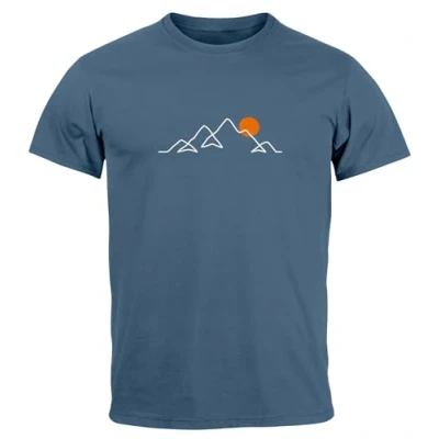 Afbeelding van Neverless® Heren T shirt print op de voorkant Art lijn Berg wandelen natuur outdoor mode street style, Line Denim Blue