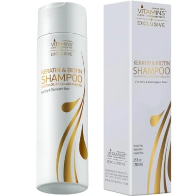 Afbeelding van Vitamins Keratine shampoo voor beschadigd droog haar beschermende met biotine, collageen, kokosolie, castor olie en jojoba versterkend zonder sulfaten