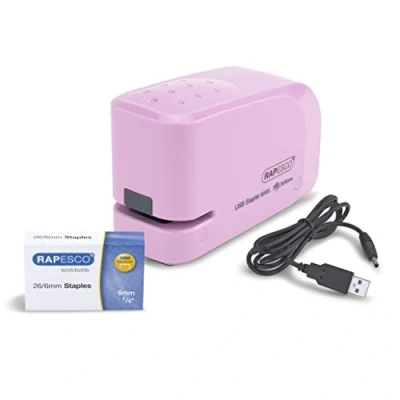 Afbeelding van Rapesco 1451 626EL Automatische nietmachine met USB/accu 1000 nietjes 26/6 mm, capaciteit van 15 vellen, pastelroze