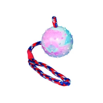 Afbeelding van Nobby rubber bal met touw plus bel mix 7 cm