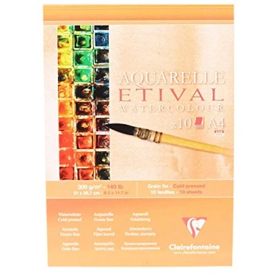 Image de Bloc Etival Aquarelle A4 Grain Fin 10 Feuilles Clairefontaine