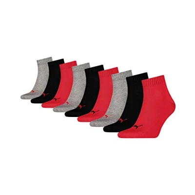 Afbeelding van Puma unisex Quarter Plain (3 pack) hoge enkelsokken zwart rood Maat: 39 42