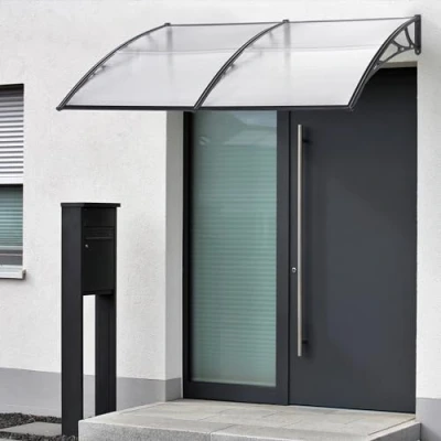 Afbeelding van [en.casa] Voordeurluifel, design, luifel, weerbestendig, polycarbonaat, aluminium, kunststof, 5 mm dik, 200 x 100 cm, zwart, transparant