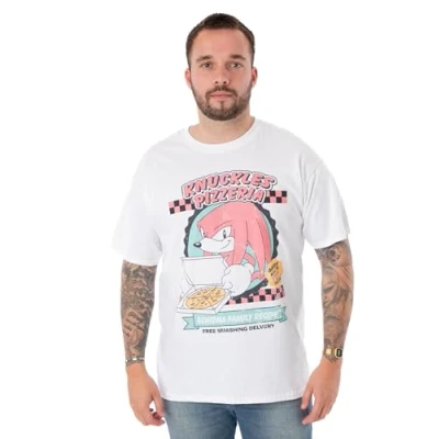 Afbeelding van Sonic the Hedgehog Heren T shirt Knuckles Pizzeria Grafisch met korte mouwen voor volwassenen Witte top spelers Crewneck Gaming Merchandise Light Gift, Wit