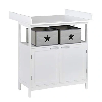 Afbeelding van roba Hamburg luiercommode met 2 deuren, afneembaar blad, opbergdozen van zeildoek, wandbevestiging/wit