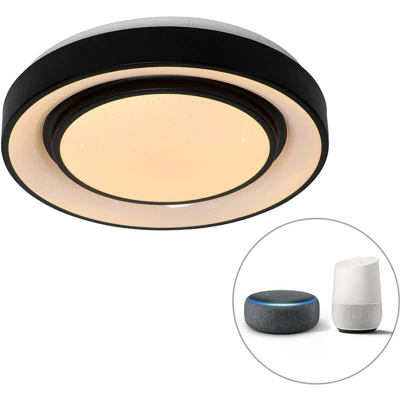 Afbeelding van QAZQA Smart moderne plafondlamp zwart 38 cm incl. LED en RGB Jochie