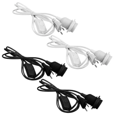 Afbeelding van Set van 4 E27 fittingen met 1,8 m kabel, x fittingen, lampfitting schakelaar stekker, lampvoet voor het ophangen slaapkamer, eetkamer, balkon, lamp