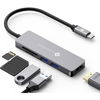 Afbeelding van NOVOO 5 in 1 USB C hub met 4K HDMI adapters, 2 x 3.0, SD/TF kaartlezer, multiport voor MacBook Pro 2019/2018, iMac 2017, Huawei Matebook, Google Chromebook Pixel