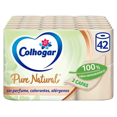 Afbeelding van Colhogar Pure Natural 42 rollen toiletpapier, biologisch afbreekbaar, zacht en duurzaam, dermatologisch getest (7 x 6)