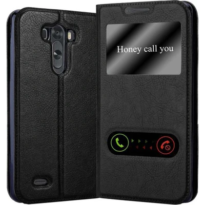Afbeelding van Cadorabo Hoesje geschikt voor LG G3 in KOMEET ZWART Beschermhoes met magnetische sluiting, standfunctie en 2 kijkvensters Book Case Cover Etui