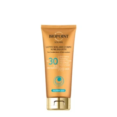 Afbeelding van Biopoint Solaire Lait Corps Sublimant SPF 30 avec Accélérateur de Bronzage, Action Antioxydante et Hydratante, Donne une Peau Dorée Lumineuse, 200 ml