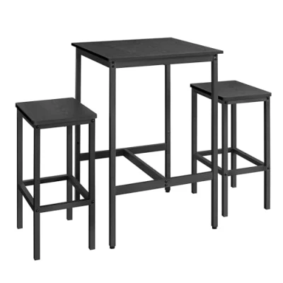 Afbeelding van VASAGLE Bartafelset met krukken, eettafel 2 stoelen, kleine keukentafel, barstoelen, voor eetkamer, keuken, houtzwart en inktzwart LBT017B56