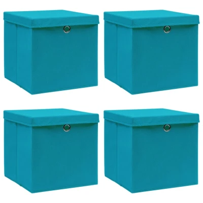 Afbeelding van Opbergboxen met deksels 4 st 32x32x32 cm stof babyblauw