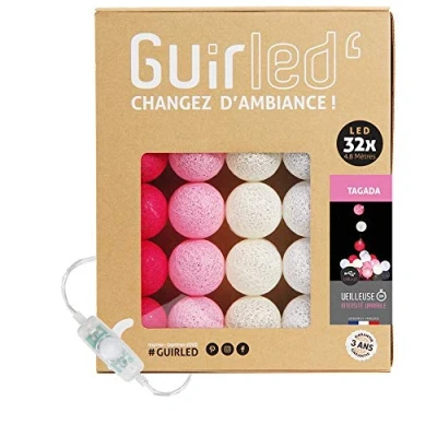 Afbeelding van GuirLED Lichtketting met bolletjes van katoen, USB, 2 uur nachtlampje voor baby&#039;s, incl. A dubbele USB adapter, 3 intensiteiten, 32 bolletjes, 3,2 m, Tagada