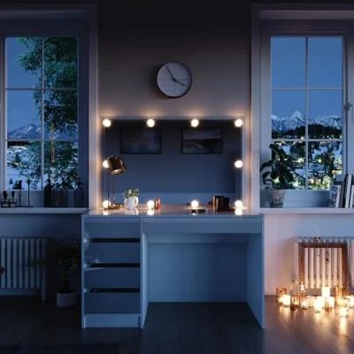 Afbeelding van Vicco kaptafel met licht Sherry, Wit, 120 cm LED verlichting