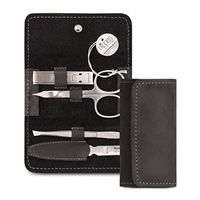 Afbeelding van Nippes Solingen Manicure set 4 delig RVS TABARD Zwart Leren Etui Handgemaakt