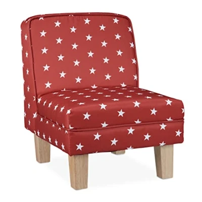 Afbeelding van Relaxdays peuterstoeltje sterren relax kinderstoel kinderzetel stof kinderfauteuil rood