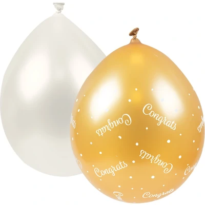 Afbeelding van Ballonnen Congrats Goud/Wit 30cm 8 stuks