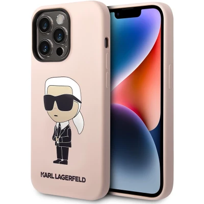 Afbeelding van Karl Lagerfeld KLHMP14LSNIKBCP iPhone 14 Pro 6.1 hardcase roze/roze Siliconen Ikonik Magsafe
