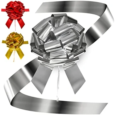 Afbeelding van Gigantische cadeaustrik voor auto, XXL ø 40 cm, herbruikbaar, eenvoudig en snel te monteren, zilver