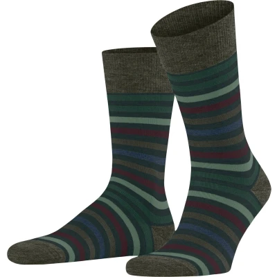 Afbeelding van FALKE Tinted Stripe gestreept met patroon merinowol sokken heren groen Maat 47 50