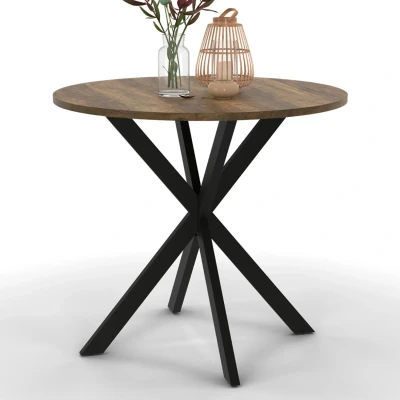 Afbeelding van Table à manger ronde ALIX plateau HAWKINS 2 4 personnes pied araignée bois foncé et noir 80 cm