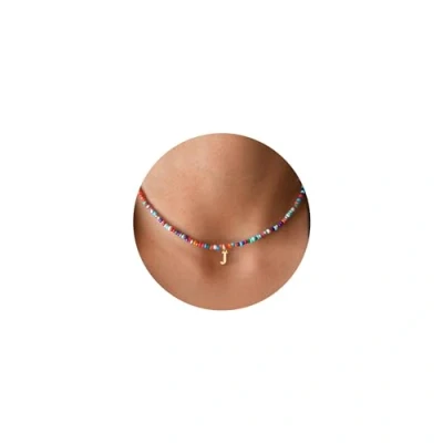 Afbeelding van TINGN Kleurrijke halsketting met initialen voor meisjes en vrouwen, handgemaakte parelketting, boho meisjes, tieners, geschenken, goudkleurig