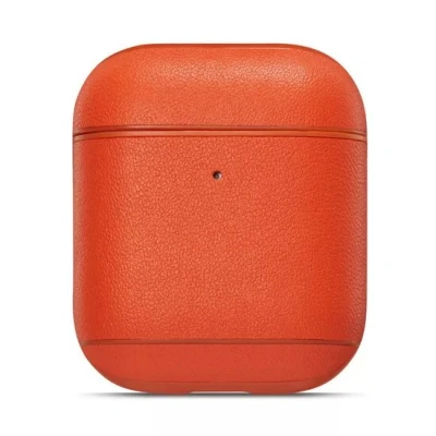 Afbeelding van AirPods 1/2 hoesje Genuine Leather Series hard case oranje