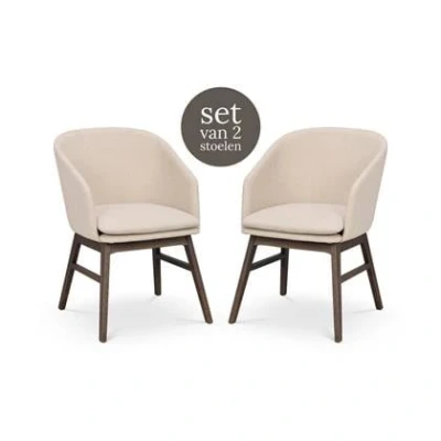 Afbeelding van Rowico Home Windham Eetkamerstoel Beige Donker Eiken Set Van 2