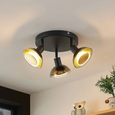 Afbeelding van Lindby buitenspot 3lichts Ijzer, glas H: 15.9 cm GU10 matzwart, bladgoud Inclusief lichtbronnen