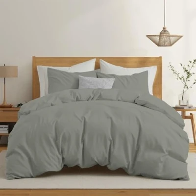 Afbeelding van Dreamzie Beddengoed 200 x 220 cm, van versterkt katoen, antraciet, dekbedovertrek cm en 2 kussenslopen 80 Oeko Tex gecertificeerd, 3 delig