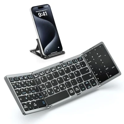 Afbeelding van MoKo Bluetooth QWERTZ opvouwbaar toetsenbord Draagbaar met touchpad en numeriek Oplaadbaar trackpad voor Windows iOS Android Tablet/telefoon