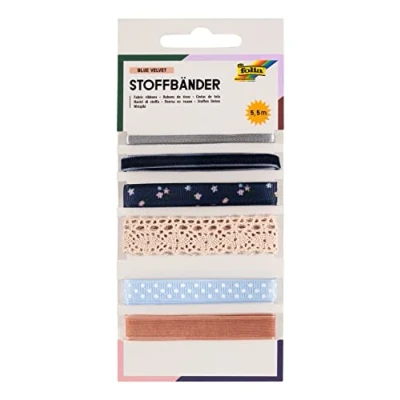 Afbeelding van Folia Stoffen Linten, 6 Geassorteerde Kleuren, Totale Lengte 5,5 M, Blue Velvet Knutselmateriaal