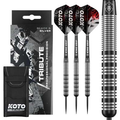 Afbeelding van KOTO Tribute Darts 14 Gram, Zwart &amp; Zilver, Set Incl. 3 Barrels, Flights + Shafts Dartwallet