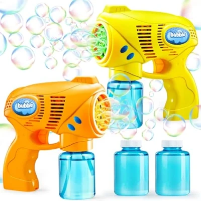 Afbeelding van Set van 2 kleurrijke bellenblaaspistool met flessen 147 ml zeepbellenoplossing voor kinderen, spelletjes buitenshuis, zomerthemafeest verjaardag