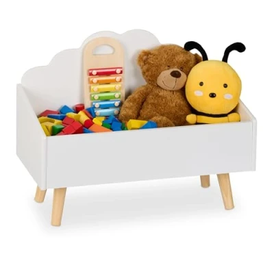 Afbeelding van Relaxdays speelgoedkist wolkvorm 45 x 58 28 cm kinderkamer wit