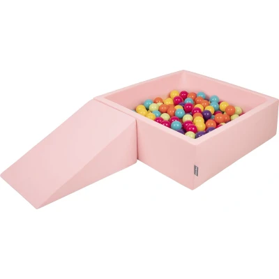Afbeelding van KiddyMoon schuimspeelplaats met rond ballenbad (200 ballen) ballenbakken voor baby&#039;s speelbad hindernisbanen, made in the eu, roze:lichtgroen/geel/turquoise/oranje/donkerroze/violet