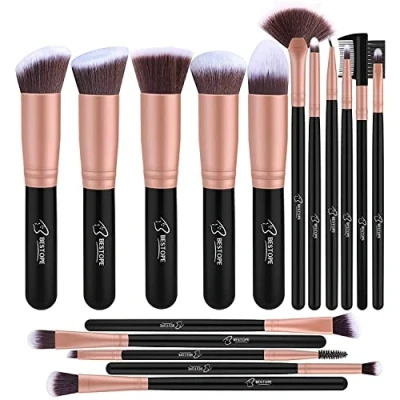 Afbeelding van BESTOPE PRO make upkwasten, roségoudkleurig, professionele upkwastenset, 16 delig, upkwastenset met oogmake upkwasten