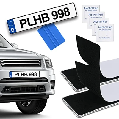 Afbeelding van URAQT Kentekenplaathouder voor auto, 2 stuks, zelfklevend, zonder frame, universele houder met bevestigingsset, motorfiets