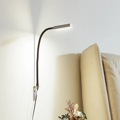 Afbeelding van Lindby LED leeslamp Flexola, nikkel, hoekig, metaal, stekker