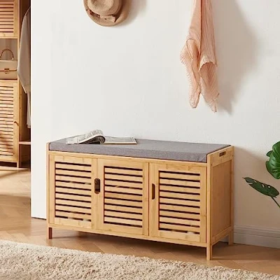 Afbeelding van [en.casa] Schoenenkast Selk 50x90x35 cm bamboe grijs