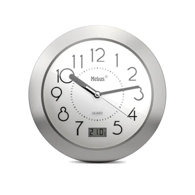 Afbeelding van Badkamerklok kwarts digitaal display aluminium frame zuignappen witte wijzerplaat model 41964 nauwkeurig en functioneel wit