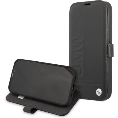 Afbeelding van iPhone 13 Mini Bookcase hoesje BMW Effen Zwart Leer