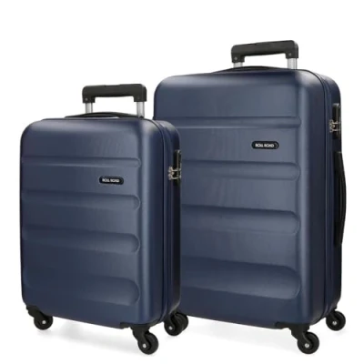 Afbeelding van Roll Road Flex harde koffer van ABS, één materiaal, zijdelingse combinatiesluiting, 4 dubbele wielen, handbagage, praktische binnenkant met een vak, Navy Blauw, Set 2 koffers