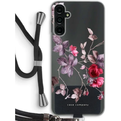 Afbeelding van Case Company® hoesje met Koord geschikt voor Samsung Galaxy A14 Mooie bloemen Telefoonhoesje Zwart Bescherming aan alle Kanten en Over de Schermrand